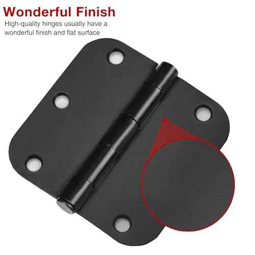 48 Pack Matte Black Door Hinges 3.5 x 3.5 Inch 5/8" Radius, Interior Heavy-Duty Rounded Hinge for Doors Standard Bedroom Office Door Hardware Removable Pin,RV,Garage,Storage Shed,Livestock Facilities