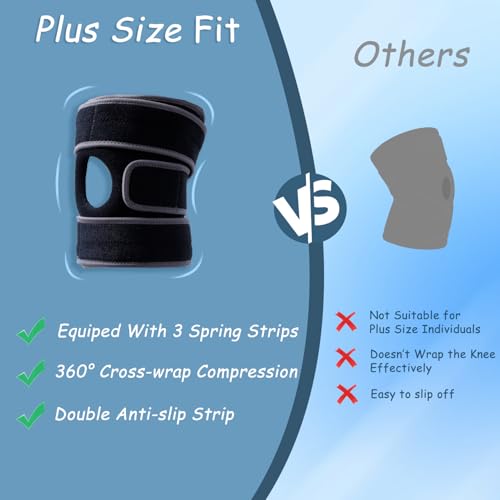 King Mills Extra Large Knee Brace Support to Knee Pain, Arthritis or Meniscus Tear. Adjustable Plus Size Knee Brace for Women and Men, Adult 2XL, Grey Black.