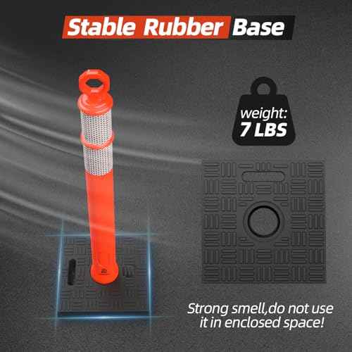 RoadHero 42 Inch Delineator Post with Base, Portable Orange Traffic Delineator Posts Cones with Reflective Collars for Parking Lots, Road Safety, Construction Events (3 Pack)