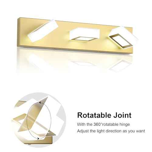 Ralbay Gold Bathroom Vanity Lights 3 Lights LED Modern Gold Vanity Lights Over Mirror Fixture Acrylic Gold Vanity Wall Light (White Light 6000K)