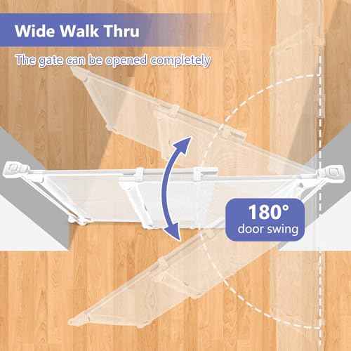 Sliding Baby Gate for Doorways Expandable 32"-55" Wide Adjustable Dog Gate 28 Inch Tall Step Over Pet Gate Indoor Mesh Dog Gate for Doorways Mesh Baby Gate for Stair Outdoor Baby Gate for Deck (White)