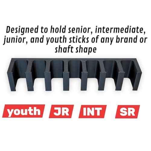 ? 3D Printed Wall Mount Hockey Stick Holder with Clip-in Hold System | Heavy-Duty No-Drill Adhesive Mount | Fits 7 Sticks (Senior, Intermediate, Junior, Youth) | USA-Made
