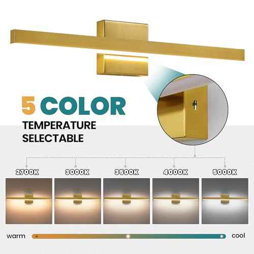 KAISITE Modern Bathroom Vanity Light Gold Light Fixture Over Mirror 24 inch Vanity Lighting Fixture Dimmable 5CCT LED Bar Vanity Light for Bathroom Restroom