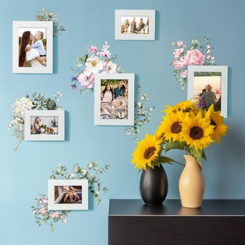 4 PCS Removable Fresh Plants Flower Switch Stickers Peony Rose Leaf Light Switch Decal Socket Decor Light Switch Cover for Kids Girls Bedroom Living Room Nursery Bathroom (A)