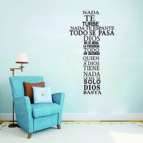 "Nada te turbe"Wall Sticker "Solo Dios Basta"Wall Decor Cross Wall Decal~Spanish Quote Decals for Family Decoration Effect Size:23"x40"inch (Black-JWH286-NADA)