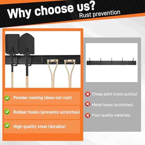 49.5" Garage Tool Organizer Wall Mount - 500lbs Heavy Duty Metal Rack with Adjustable Hooks, Anti-Rust Shed Storage for Shovels/Rakes/Brooms/Mowers, Efficient Garage & Garden Organization