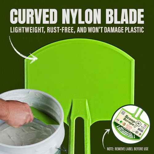 Buddy Tools Scoop-N-Scrape - Efficient Bucket Scoop for 5-Gallon - Lightweight and Durable Curved Bucket Trowel - Made with Heavy-Duty Nylon - Scrapes Clean, No More Shavings