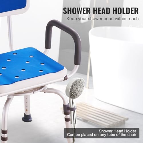 VEVOR Swivel Shower Chair 360 Degree, Adjustable Shower Seat with Armrests and Backrest for Inside Shower or Bathtub, Non-Slip Rotating Bathtub Chair Seat for Elderly Disabled Injured, 400lbs Capacity