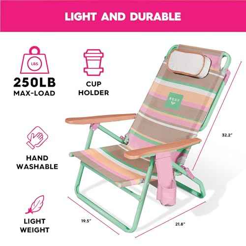 ROXY Beach Chair ? Lounge Chair Outdoor, Lightweight Folding Chair with Adjustable Recline and Cup Holder ? Beach Days, Pool Lounge Chairs, Folding Camping Chairs, Sun Tanning Chair or Festival