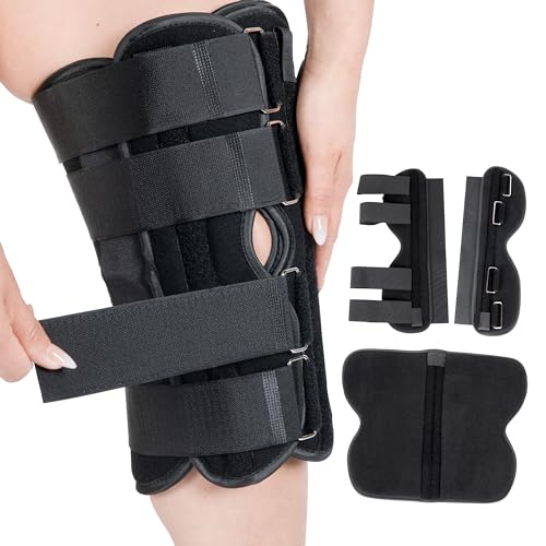 18” Long Adjustable Three Panel Orthopedic Knee Immobilizer – Supportive & Adjustable Side Panels – Knee Brace Stabilizer – Knee Immobilization L1830