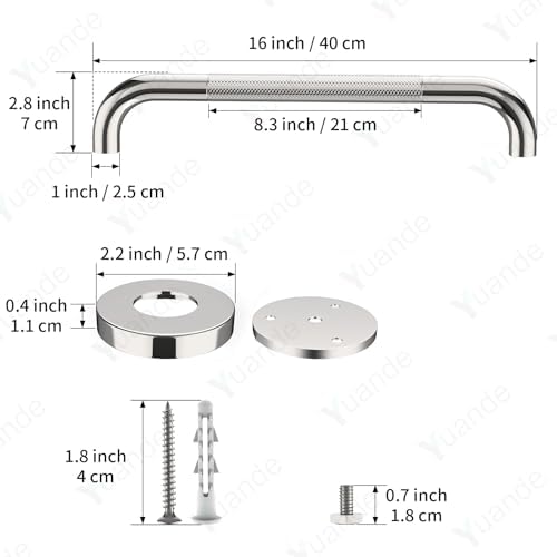 4 Pack 16 Inch Shower Grab Bar, YuanDe Chrome Bathroom Grab Bar Handle w/Anti-Slip Knurled Grip, Stainless Steel Bath Balance Bar,1" Diameter Safety Hand Rail Support,Handicap Injury Elderly Senior