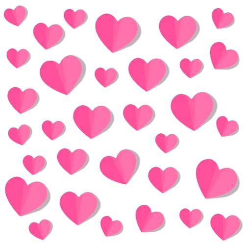 JOICEE 100 PCS 3D Pink Heart Valentine Day Wall Stickers,Waterproof Removable Love Heart Wall Decorations for Bedroom Wedding Anniversary Party Holiday Decor,4 Different Sizes