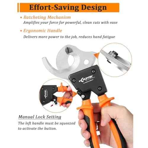 KF CPTEC Ratchet Cable Cutters Effortless up to 300mm©÷(AWG 600MCM) Ratcheting Wire Cutter for Electrical Aluminum, Copper & Multi-core Cables, Clean Cuts with No Fray
