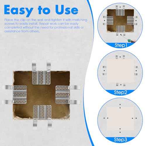 4 Pack Drywall Repair Clips,Easy Drywall Repair Kit,1/2" Stainless Steel Wall Patch Clips with 8 Screws for Damaged Walls Repairing (4 Pack)