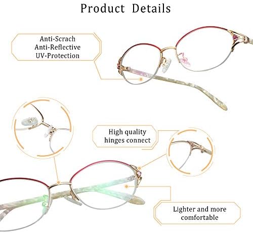 LifeArt Alloy Semi-Rimless Reading Glasses,Blue Light Blocking Glasses, Anti Eyestrain, Computer Gaming Glasses, TV Glasses for Women Men, Anti Glare (Rose Gold, +3.00 Magnification)
