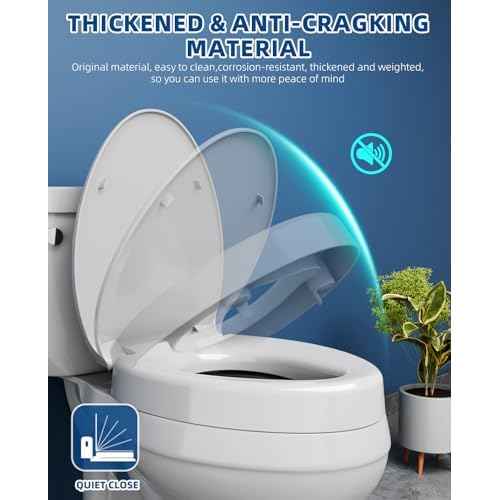 Elongated Toilet seat risers for Seniors, Elevated Soft Close Toilet Seat 3 inch, Heavy Duty, Never Loosen, Elongated Raised Toilet seat bowl (18.5¡±), White