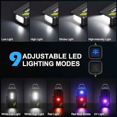 EDC Keychain Flashlight Rechargeable, 500 High Lumens Bright Small Flashlights Powerful with 9 Modes & Waterproof, Mini Clip on Pocket Flash light Magnetic for Camping, Fishing, Emergency, 2 Pack