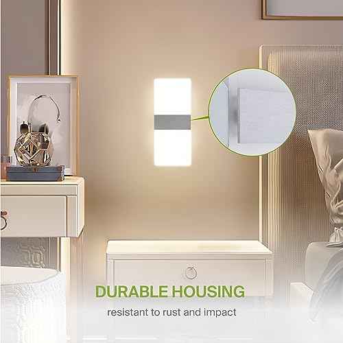 ASD 12 Inch LED Indoor Wall Sconce - Modern Interior 12W 2700K-5000K Adjustable Dimmable Wall Mounted Light Fixtures, Acrylic Glass Wall Lights for Stairway, Hallway - UL, Brushed Nickel, 2 Pack