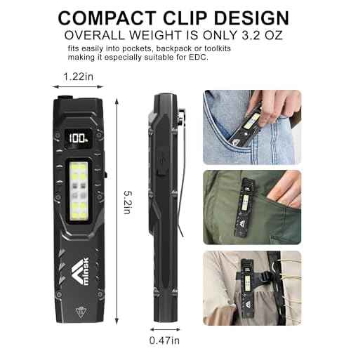 Minsk EDC Tactical Flashlight, 1500 High Lumens Rechargeable LED Flashlight, Compact 9 Modes, USB-C Rechargeable Digital Display, Pocket Flashlight for Home, Camping, Hiking, Emergency, Outdoor