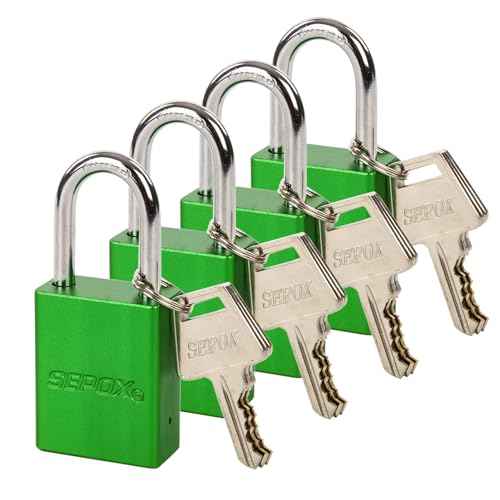 SEPOX¢ç Ultra Rust-Resistant Weatherproof Padlocks, Green Aluminum Set of 4 Padlocks with 8 Same Keys, High Security for Outdoor & Industrial Like Lock-Out, Gates, Storage, Lockers, Fences