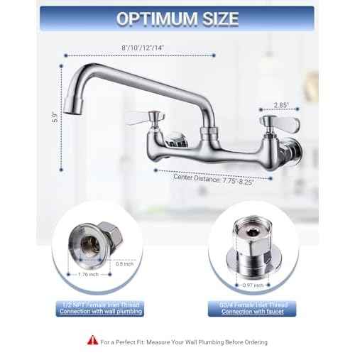 Commercial Kitchen Faucet 8 Inch Center Wall Mount Commercial Sink Faucet with 8 Inch Swivel Spout 2 Dual Handle Laundry & Utility Room Sink Faucets Restaurant Industrial Chrome Mixer Tap