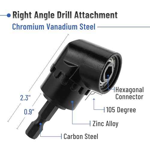 Bates- Socket Adapter Extension Set with Right Angle Drill Attachment, 4 pcs, 1/2" 1/4" 3/8" Impact Socket Adapter Set, 105 Degree Right Angle Drill Adapter, Screwdriver Drill Bit Set