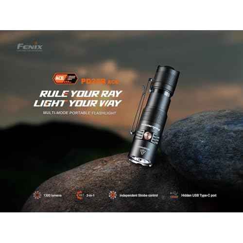 Fenix PD26R ACE 1300 Lumen Rechargeable EDC Flashlight with 3 Mode Sets USB-C Compact LED Dual Switch Waterproof for Everyday Carry Tactical Duty Camping Outdoor Use with Lumentac Organizer