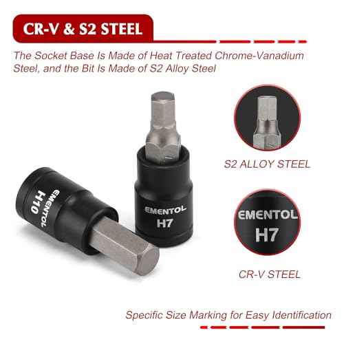 EMENTOL 71-Piece Torx Bit & Hex Bit Socket Set, Master SAE/Metric, 1/4", 3/8" and 1/2" Drive, S2 and CrV Steel, Includes E4-E24, Socket/Drill Adapter
