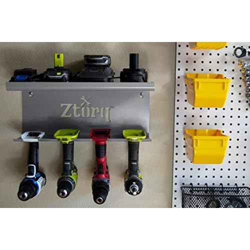 Ztorq Cordless Drill Tool Organizer - Drill holder storage wall mount shelf rack and charging station to optimize garage organization and power tool storage