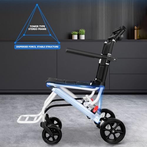 13LBS Transport Wheelchair Lightweight Foldable,Wheelchairs for Adults with Flip-up Armrest,Large Tires,Safety Belt&Shockproof Spring,Portable Wheelchair,Ideal for Seniors & Travel (White)