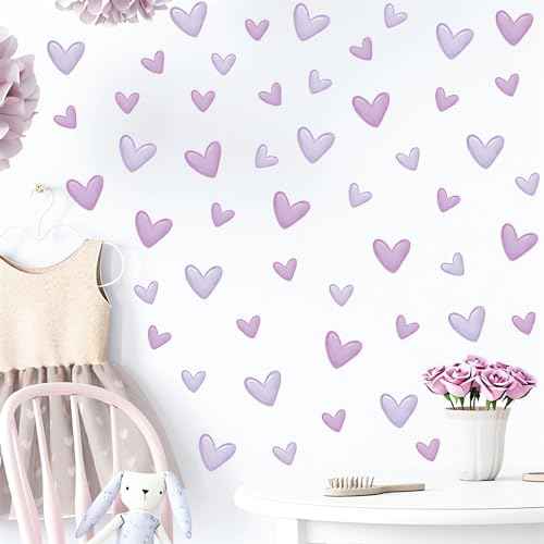 12 Sheets 120 Pcs Purple Love Heart Graphics Wall Stickers, sacinora Romantic Love DIY Wall Decals Removable Vinyl Peel and Stick for Baby Girl Nursery Bedroom Art Home Decorations
