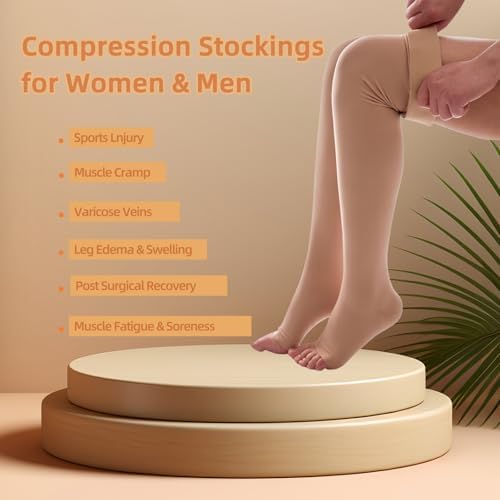 20-30 mmHg Compression Stockings for Women and Men, Open Toe Thigh High Compression Socks, Best Support for Varicose Veins, Edema, DVT