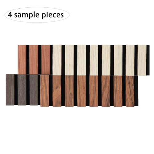Wood Panels for Wall, 3D Soundproof Slat Wall Paneling, 4 Pack 6" x 4.7" Wall Panels for Interior Wall D?cor, Living Room, Bedroom, Samples Pack