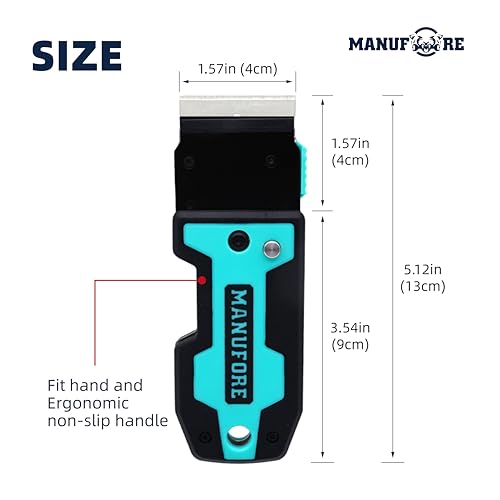 MANUFORE Folding Cleaning Scraper Blue Portable Multi-Purpose Razor Blade Scraper for Cleaning Glass, Stove-top, Window, Floor(2 Scrapers, 10 Stainless Steel Blades)