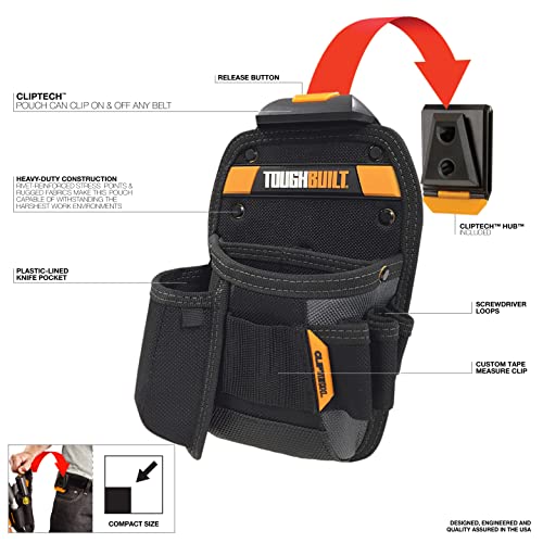 ToughBuilt ? Universal Pouch with Utility Knife Pocket, Durable Tool Pouch with ClipTech Hub, Reinforced 1680D Fabric, Perfect for Technicians, Electricians & Jobsite Professionals