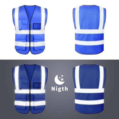 Safety Vests,Hi Vis Vest Reflective Vest with 5 Pockets and Zipper for Men Women, Neon Working Vest for Outdoor One Size