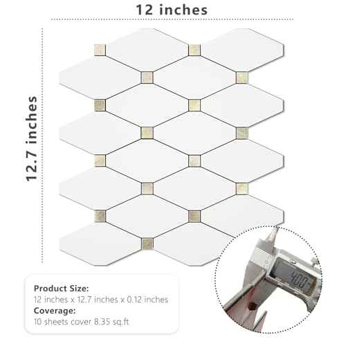 STICKGOO 10 Sheets Peel and Stick Backsplash, Pure White Marble Look PVC Mixed Metal Gold Kitchen Backsplash, Stick on Backsplash Wall Tiles for Kitchen, Bathroom, RV