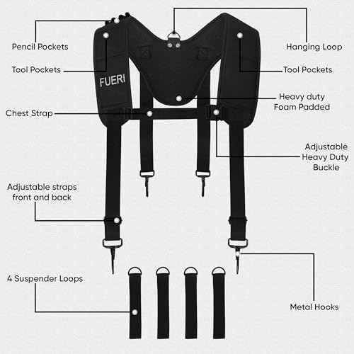 FUERI Tool Belt Suspender for Men Adjustable Heavy Duty Construction Carpenter Electrician
