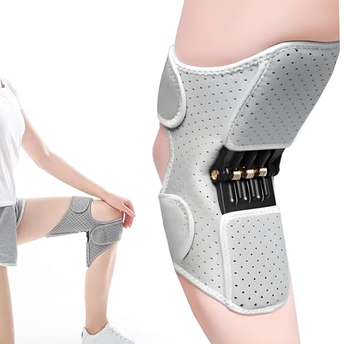 Spring-Powered Knee Support Brace - Boost Joint Assistance for Stairs, Squats & Daily Mobility - Ergonomic Patella Support with Adjustable Straps for Elderly & Active Adultsï¼greyï¼