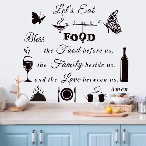 Kitchen Wall Decals Dinner Meal Prayer Inspirational Decal Vinyl Quotes Bless The Food Before Us Sign Stickers for Dining Room Home Restaurant