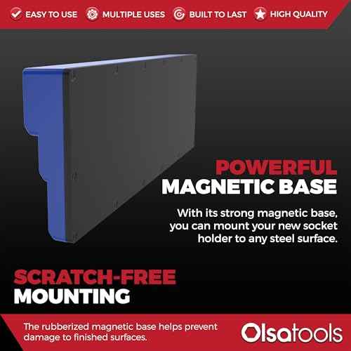 Olsa Tools Magnetic Socket Organizer (3/8-Inch Drive, 3 Row) - Magnetic Tool Organizer & Socket Holder - Tool Box Socket Organizers - Metric Blue - Holds 54 Sockets - Professional Grade - Part: 1556