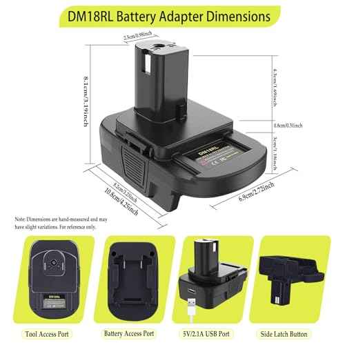 DM18RL Batterie Adapter for Dewalt for Milwaukee 20V/18V Li-Ion Battery Convert to for Ryobi 18V P108 ABP1801 Battery with USB Port (Black)