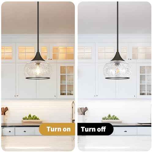 Black Pendant Light - Modern Pendant Lights Kitchen Island with Handblown Glass, Vintage Hanging Light for Kitchen with Adjustable Height, Lithging Fixture for Dining Room Sink