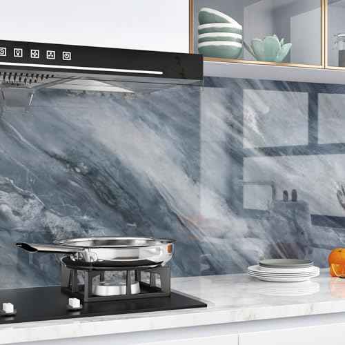 Peel and Stick Backsplash for Kitchen Marble Contact Paper for Cabinets Glossy Grey/Blue Wallpaper Peel and Stick Modern Self Adhesive Wall Paper for Kitchen Bathroom Countertops Waterproof