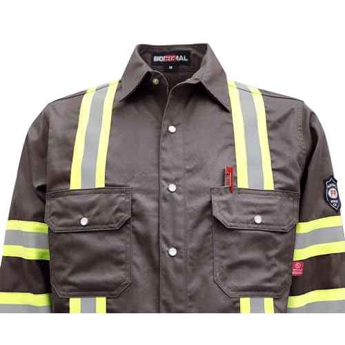 BOCOMAL FR Shirts High Visibility/Hi Vis Flame Resistant/Fire Retardant Shirt 7.5oz Men's Reflective Shirts