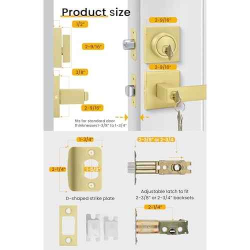 goldenwarm Exterior Door Lock Set Gold Front Door Lock Set, Heavy Duty Zinc-alloyed Front Door Handle and Deadbolt Set (1 Pack)