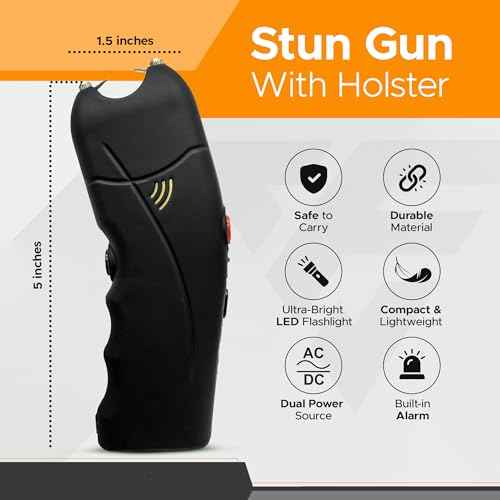 FURY Cyclone Stun Gun with Flashlight, Personal Alarm, Comfort Grip, Rechargeable, Wall Charging, Synthetic Leather Case, Easy Belt Attachment ? Self-Defense for Daily Carry
