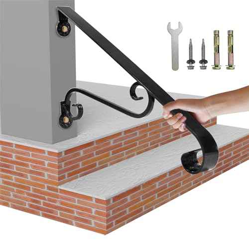 21.7" Outdoor Stair Handrails,1-2 Steps Stairs Rails-Wall Mounted Wrought Iron Hand Railing-Staircase Grab Rail-Heavy Duty Metal Art Handrail for Outdoor Steps-Porch Garage-Anti-Corrosion Carbon Steel