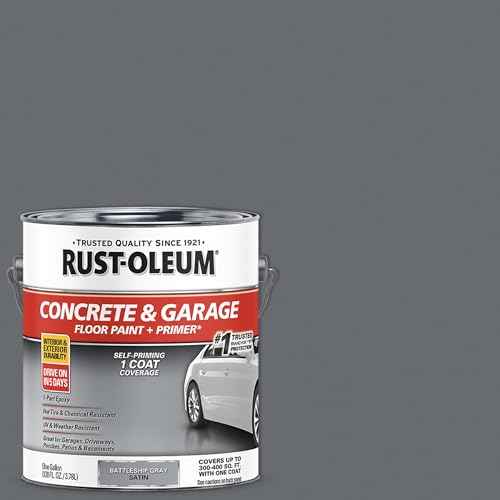 Rust-Oleum 225380 Concrete & Garage Floor Paint and Primer, Gallon, Satin Battleship Gray