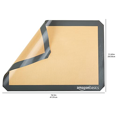 Amazon Basics Silicone Rectangular Baking Mat, Non-Stick Reusable Oven Bakeware, 16.5" x 11.6", New Beige/Gray, Pack of 2